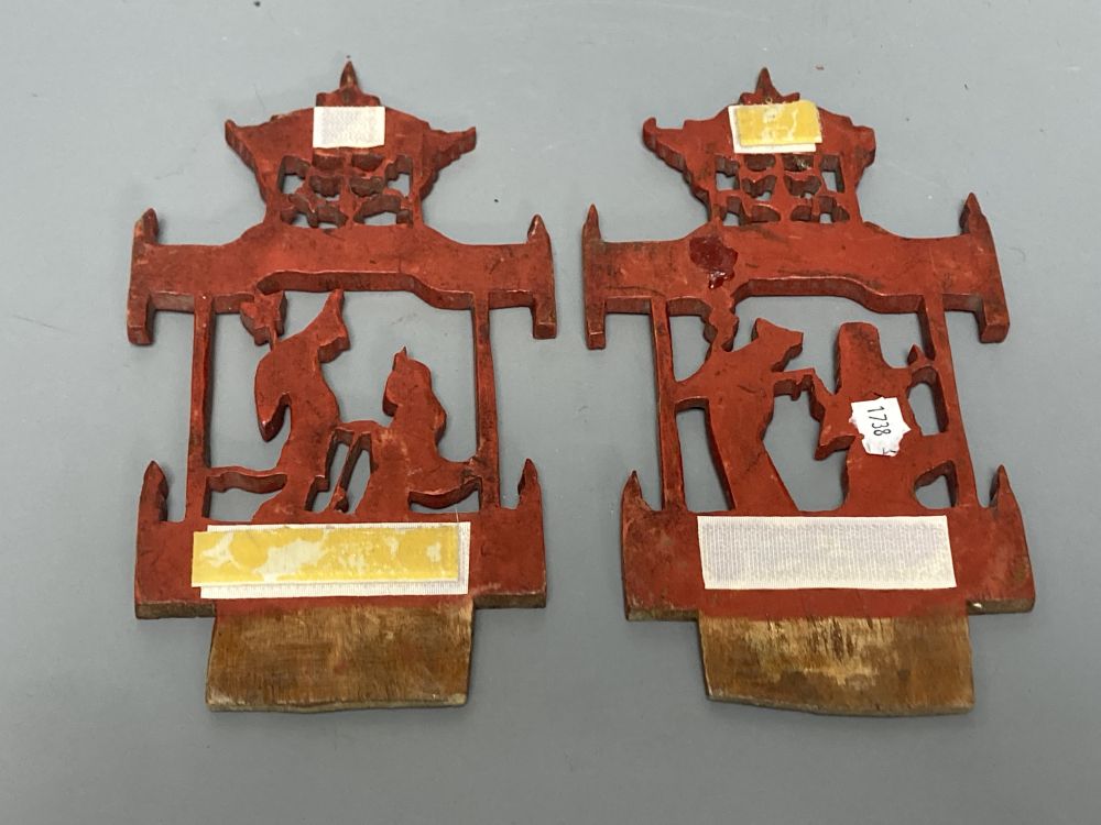 A group of Chinese lacquered wood carvings, tallest 40cm